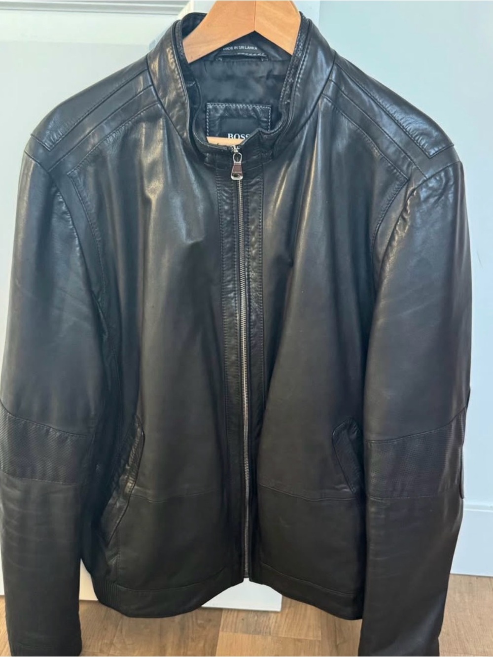 HUGO BOSS Finest Aniline Lambskin Black Leather Moto Jacket | Size 42R